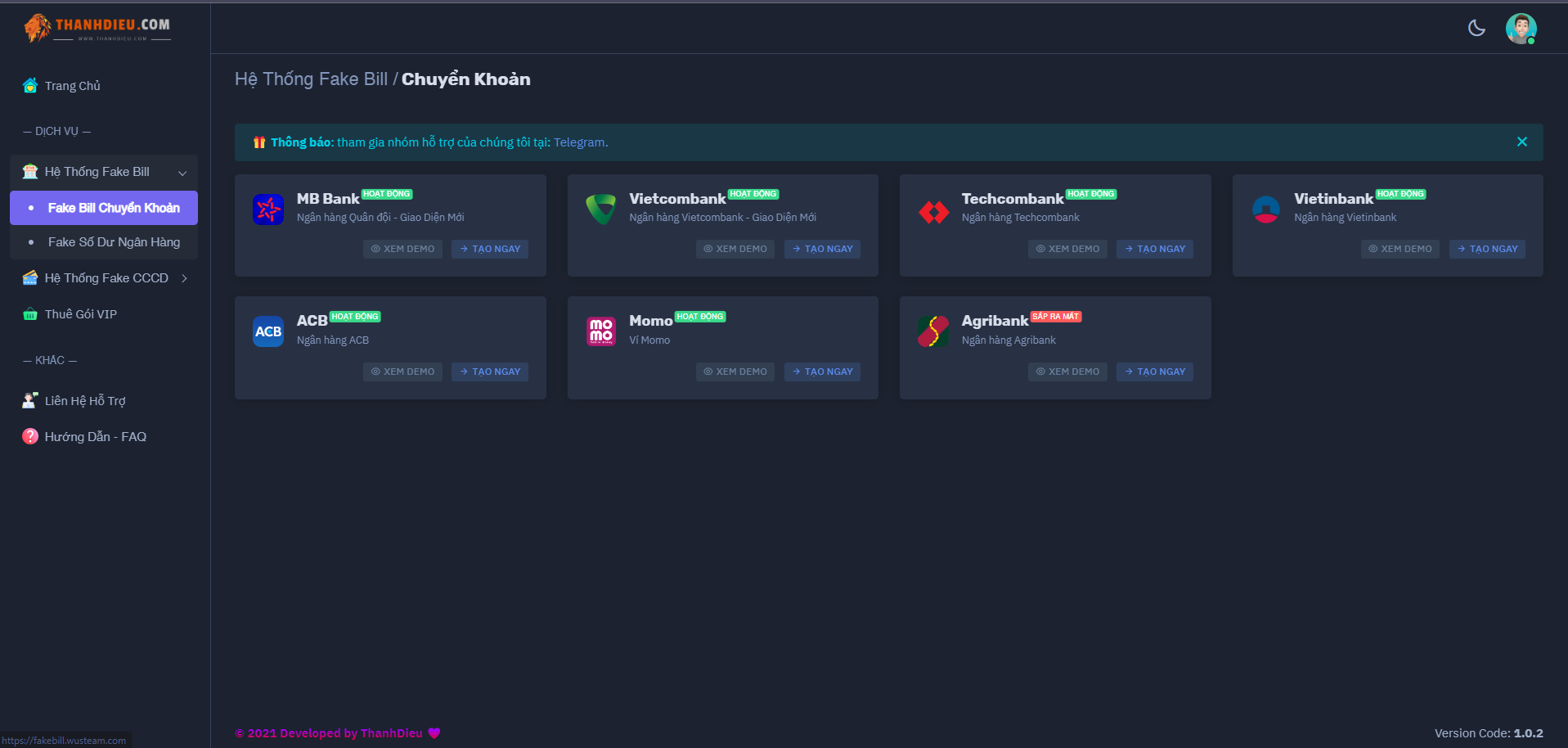 CODE FAKE BILL NGÂN HÀNG BẢN MỚI CÓ TRANG ADMIN KINH DOANH